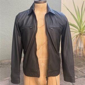All Saints Black Leather Shirt Jacket